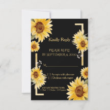 Elegante Zwarte Zonnebloem Gouden Trouw RSVP Kaart