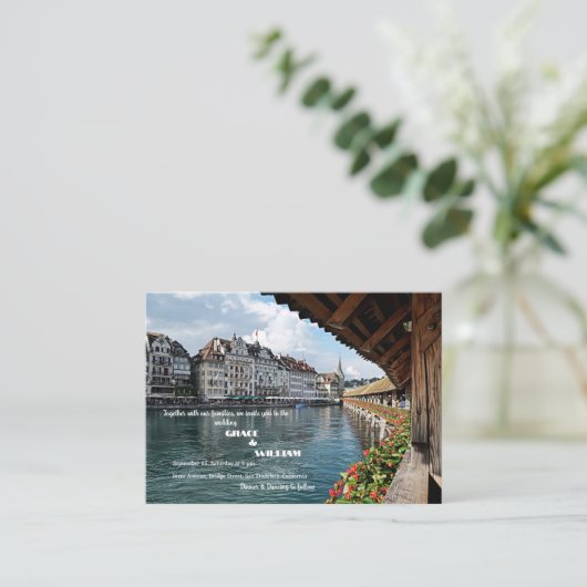Elegante Zwitserse Brug ontwerp bruiloft Informatiekaartje (Staand voorkant)