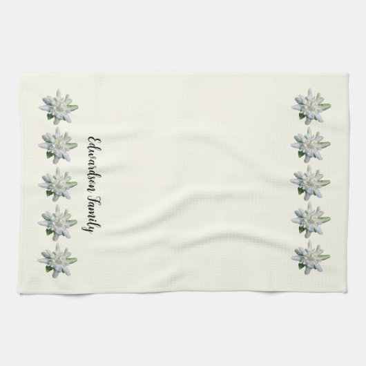 Elegante Zwitserse edelweiss bloem monogram naam Theedoek (Horizontaal)
