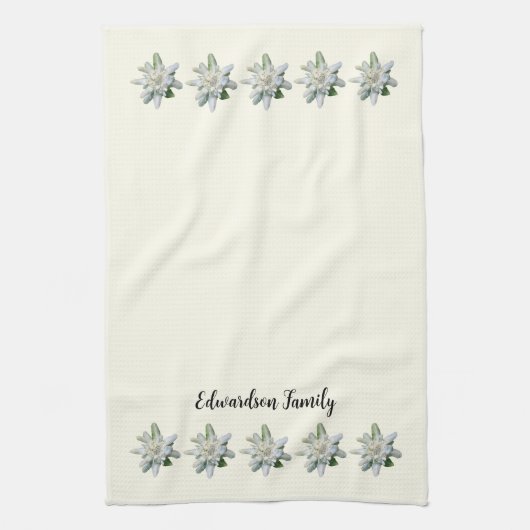 Elegante Zwitserse edelweiss bloem monogram naam Theedoek (Verticaal)