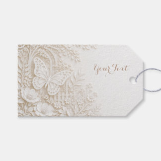 Eleganter Papercut Schmetterling mit Blumenrahmen Cadeaulabel