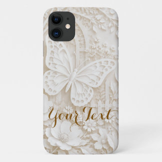 Eleganter Papercut Schmetterling mit Blumenrahmen iPhone 11 Hoesje