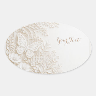 Eleganter Papercut Schmetterling mit Blumenrahmen Ovale Sticker