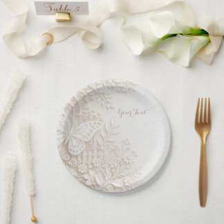 Eleganter Papercut Schmetterling mit Blumenrahmen Papieren Bordje