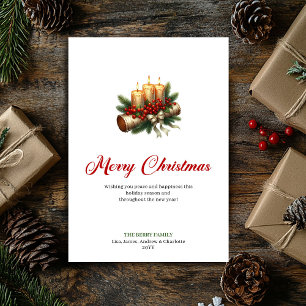 Élégantes bougies de Noël carte de bois rustique
