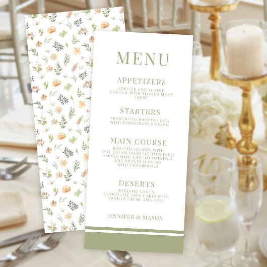 Elégantes cartes de menu mariage à la à la décorat