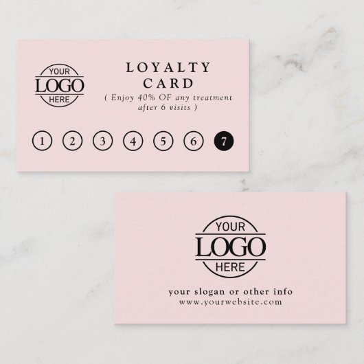 Élégantes Cartes de Récompenses Client Rose Pâle S (Devant / Derrière)