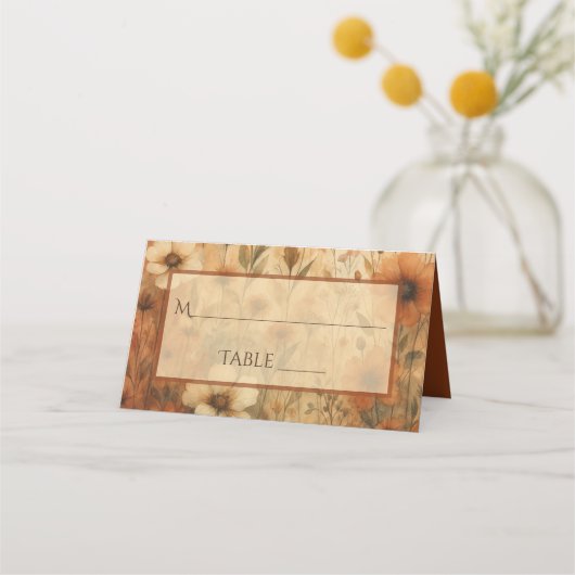 Élégantes Cartes de Table Mariage Floral Bohème Te (Devant)