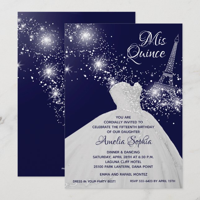 Élégantes Cartes d'Invitation Tour Eiffel pour Rob (Devant / Derrière)