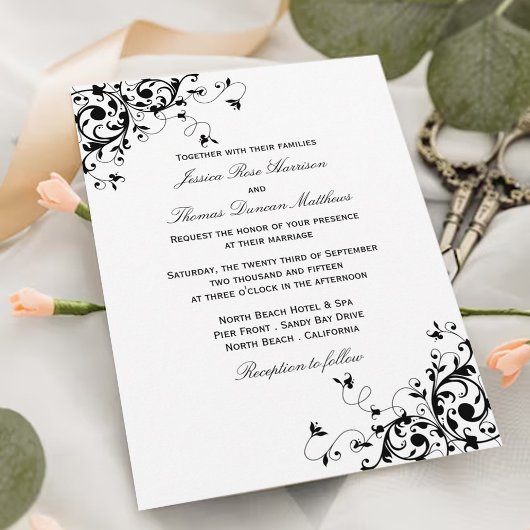 Élégantes Fils Noir & Blanc Mariage Invitations
