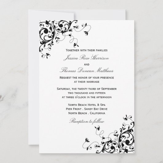 Élégantes Fils Noir & Blanc Mariage Invitations (Devant)