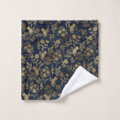 Élégantes Fleurs d'or Bleu Botanique (Gant de toilette)