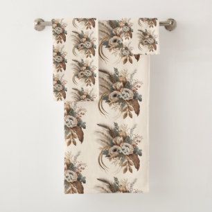 Élégantes Fleurs Foliage et Plumes Motif
