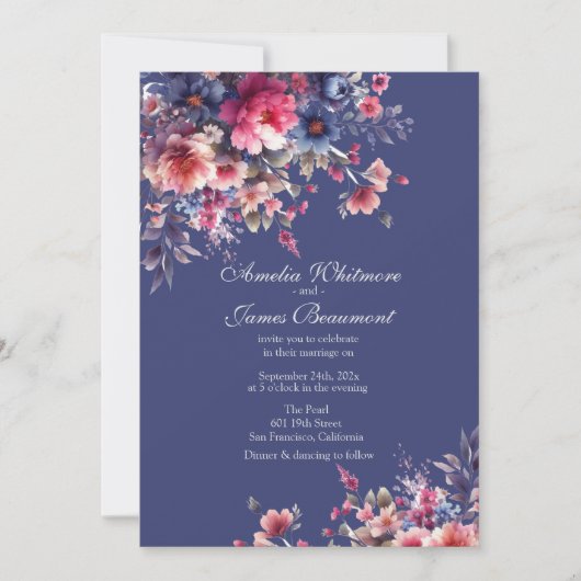 Élégantes fleurs sauvages boho avec invitation à d (Devant)