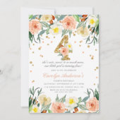 Elégantes Floral Girls 4e anniversaire Invitations (Devant)
