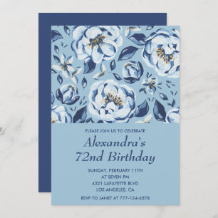 Elégantes invitations 72e anniversaire Floral Blue