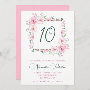 Élégantes invitations à 10e anniversaire Floral Pi