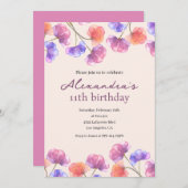 Élégantes invitations à 11e anniversaire Boho Flor (Devant / Derrière)