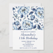 Élégantes invitations à 11e anniversaire Floral Vi (Devant)