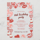 Élégantes invitations à 13e anniversaire Grey Red (Devant / Derrière)