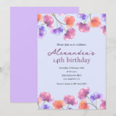 Élégantes invitations à 14e anniversaire Boho Flor (Devant / Derrière)