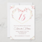 Élégantes invitations à 15e anniversaire Pink Flor (Devant)