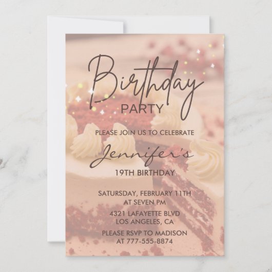 Élégantes invitations à 19e anniversaire Cake Chic (Devant)