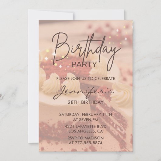 Élégantes invitations à 28e anniversaire Cake Spar (Devant)