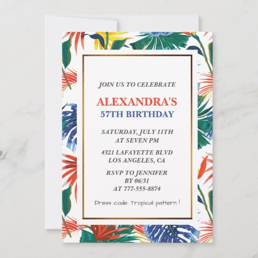 Élégantes invitations à 57e anniversaire Tropical  (Devant)