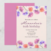 Élégantes invitations à 60e anniversaire Boho Flor (Devant / Derrière)