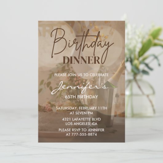 Élégantes invitations à 65e anniversaire Champagne (Debout devant)