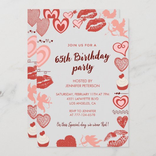 Élégantes invitations à 65e anniversaire Grey Red  (Devant / Derrière)