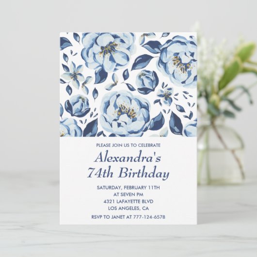 Élégantes invitations à 74e anniversaire Floral Vi (Debout devant)