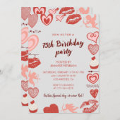 Élégantes invitations à 75e anniversaire Grey Red (Devant / Derrière)