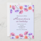 Elégantes invitations de 1er anniversaire Boho Flo (Devant)