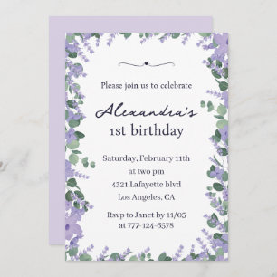 Elégantes invitations de 1er anniversaire Floral F
