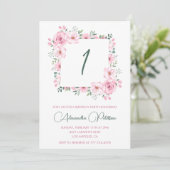 Elégantes invitations de 1er anniversaire Floral P (Debout devant)