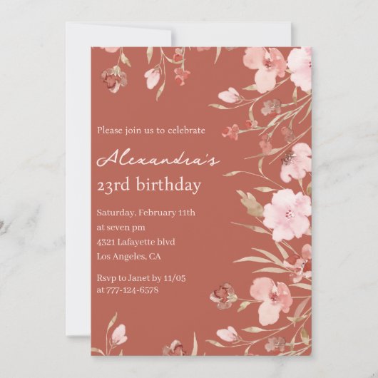 Élégantes invitations de 23e anniversaire Floral C (Devant)