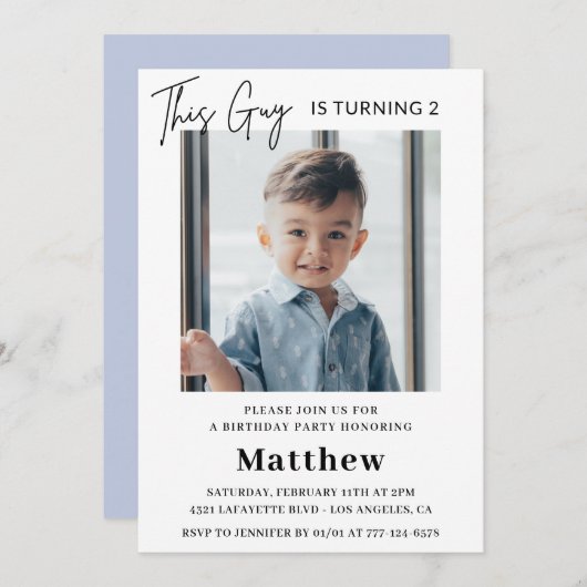 Elégantes invitations de 2e anniversaire Boy Photo (Devant / Derrière)