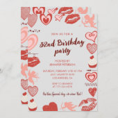 Élégantes invitations de 32e anniversaire Grey Red (Devant / Derrière)