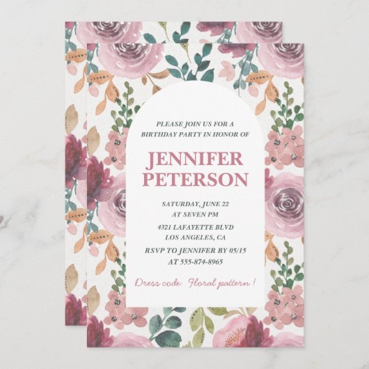 Élégantes invitations de 34e anniversaire Floral B (Devant / Derrière)