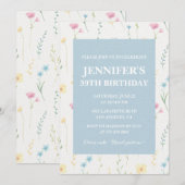 Elégantes invitations de 39e anniversaire Floral B (Devant / Derrière)