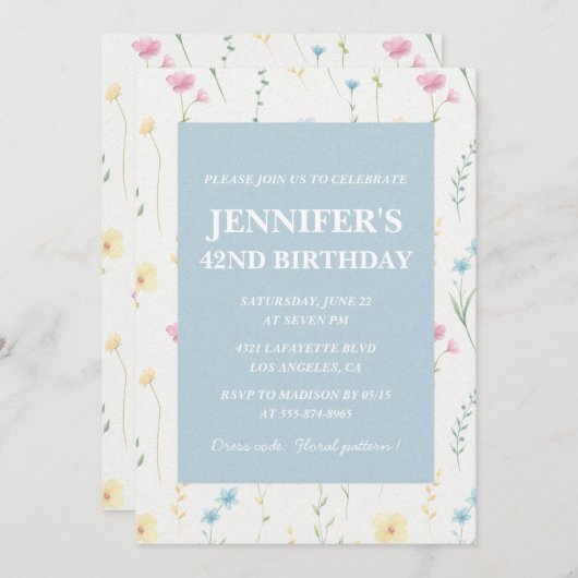 Elégantes invitations de 42e anniversaire Floral B (Devant / Derrière)