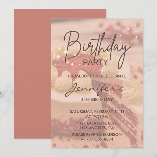 Elégantes invitations de 4 ans Cake Chic (Devant / Derrière)