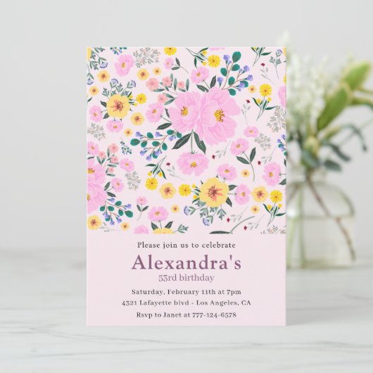 Élégantes invitations de 53e anniversaire Pink Flo (Debout devant)