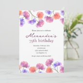 Elégantes invitations de 75e anniversaire Floral C (Debout devant)