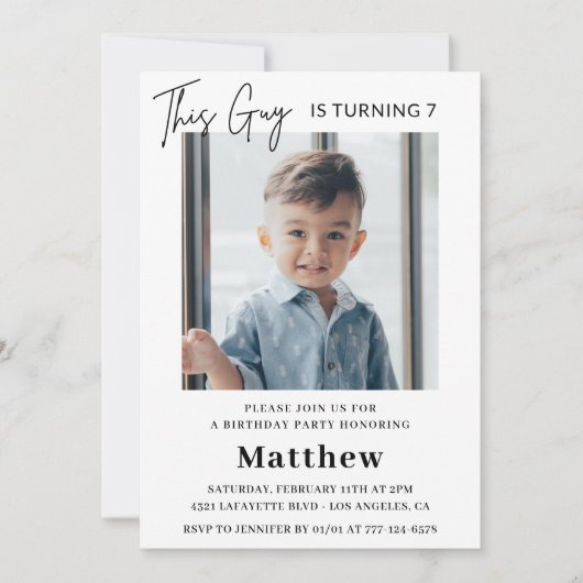 Elégantes invitations de 7e anniversaire Boy Photo (Devant)