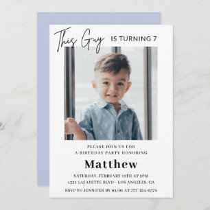 Elégantes invitations de 7e anniversaire Boy Photo