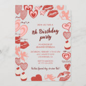 Elégantes invitations de 7e anniversaire Grey Red (Devant / Derrière)