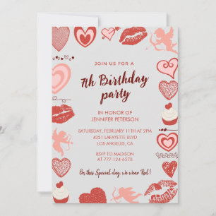 Elégantes invitations de 7e anniversaire Grey Red 